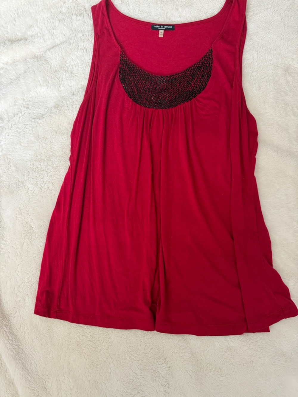 Cable & Gauge Deep Red Scoop Tank with Black Beaded Yoke